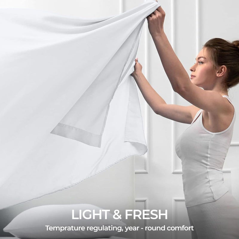 CASA COPENHAGEN® Luxuria 5Pcs Splitking Sheet Set- Designed in Denmark, 100% AirCool Cotton Bed Sheets, Includes 1 Flat Sheet, 2 Deep Pocket Fitted Sheet & 2 Pillowcase Set of 5- Bright White - Image 3