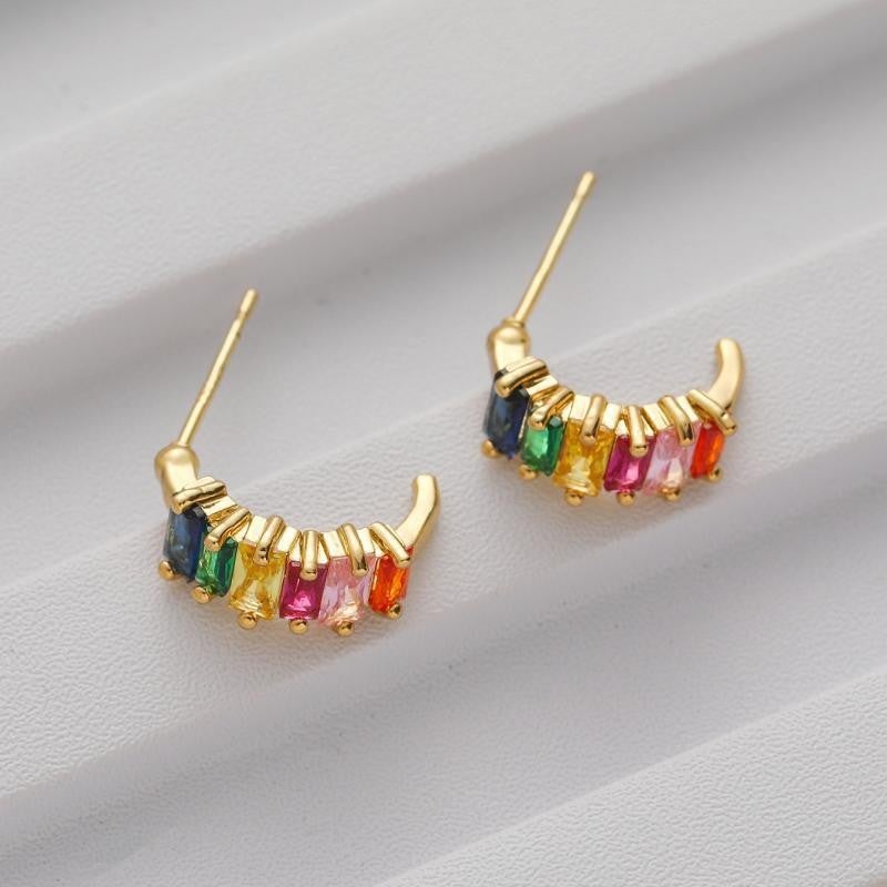 Cross-border Hot Sale Colorful Zircon Earrings Womens Personalized Fashion Design Ear Clips Without Ear Holes Hot Sale Rainbow Contrast Color Earrings A0232 ear clip - Image 2