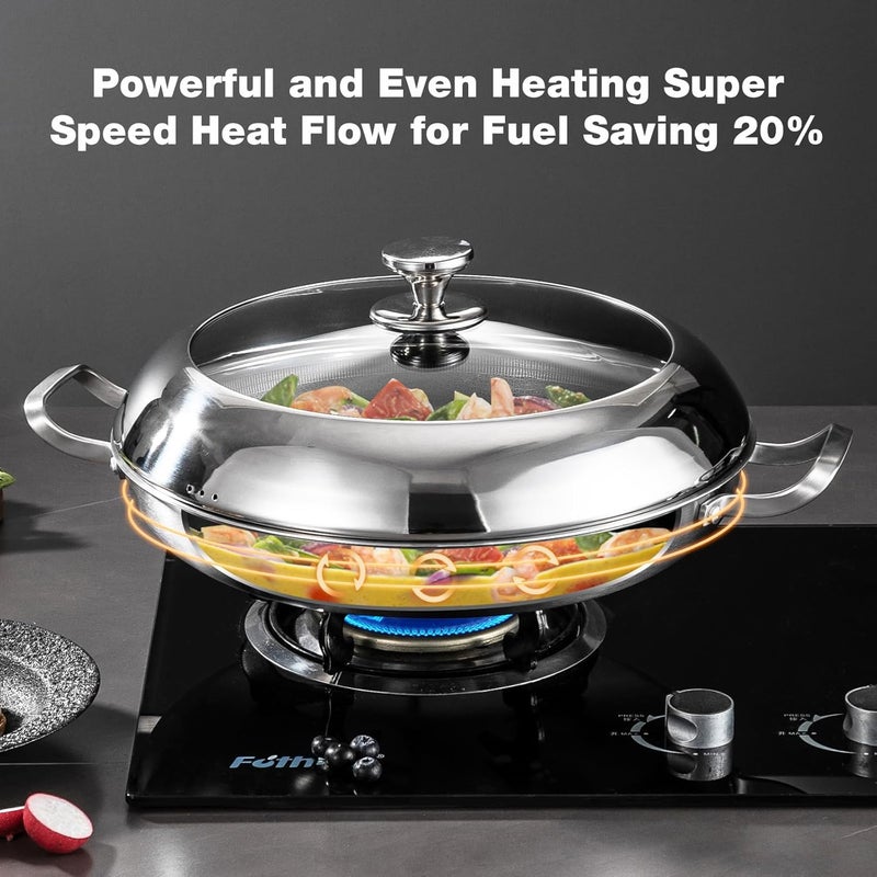 Yeksum Paella Pan with Lid - 14.5" Honeycomb Tri-Ply 18/10 Nonstick Paella Pan, 12-Serving Deep Design, Oven/Dishwasher Safe 550°F, Universal Stainless Steel Skillet - Image 5