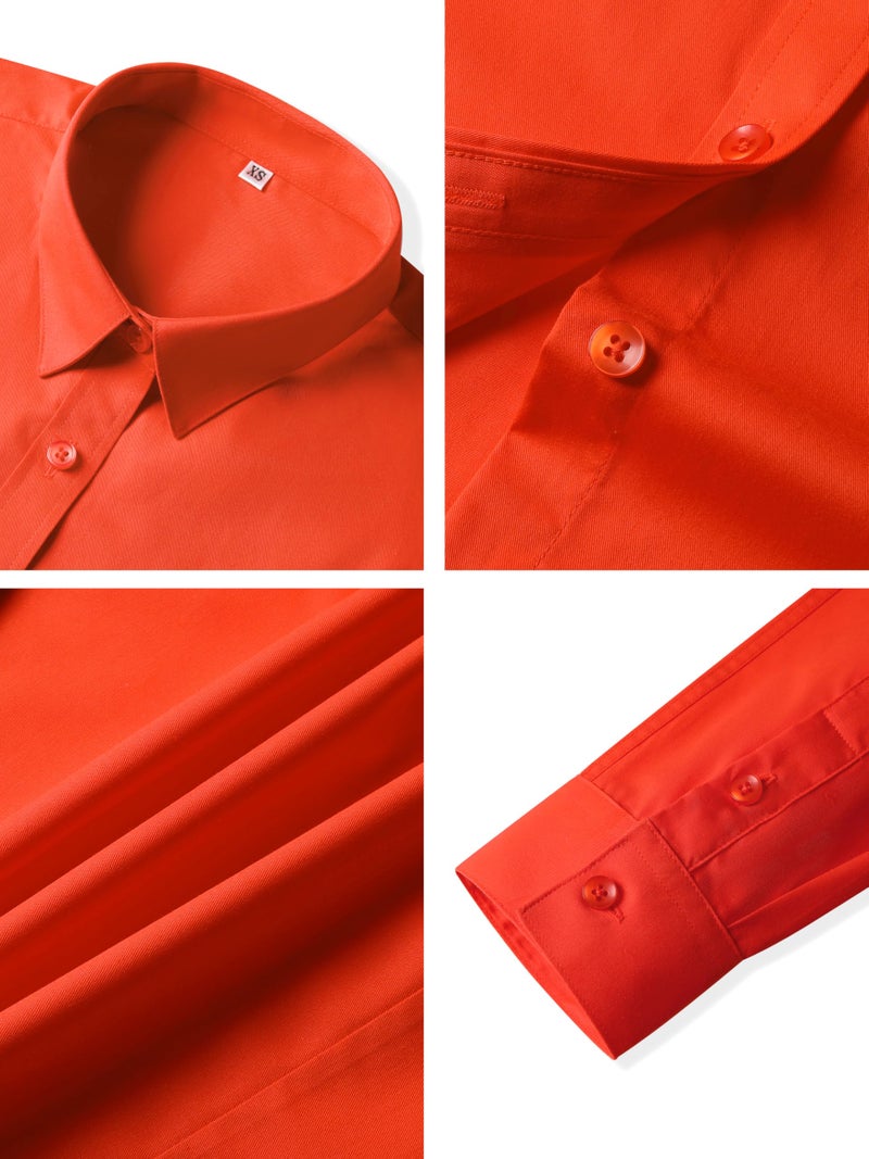 CUNLIN Orange Shirts for Women Fitted Button Down up Shirt Dressy Casual Cotton Slim Long Sleeve Dress Woman v Neck Western Work Blouse top Womens Tunic Tops Orange Red XL - Image 4