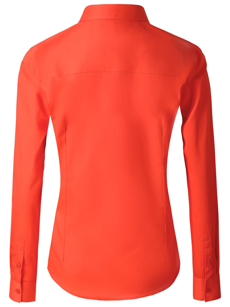 CUNLIN Orange Shirts for Women Fitted Button Down up Shirt Dressy Casual Cotton Slim Long Sleeve Dress Woman v Neck Western Work Blouse top Womens Tunic Tops Orange Red XL - Image 3