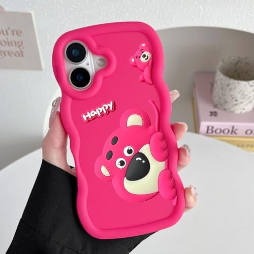 KC Back Cover for Samsung Galaxy M14 5G - 3D Big Wave Cute Cartoon Character Hanging Bear Shockproof Soft Bumper Silicone Case with Camera Protection (Pink) - Image 5