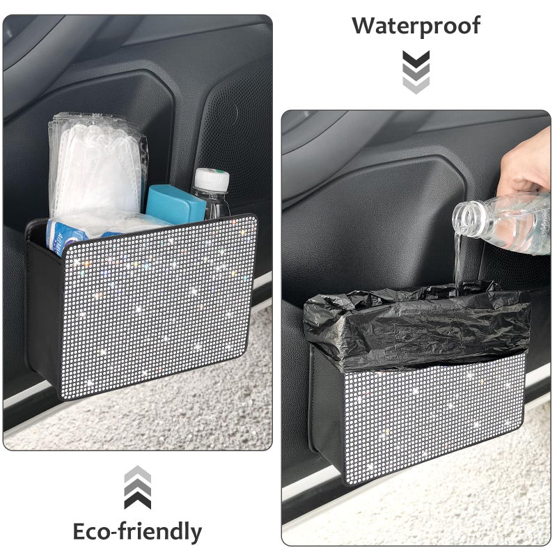 Accmor Bling Car Trash Can, Foldable Vehicle Trash Bin Dustbin Garbage Organizer Storage, Sparkling Crystal Rhinestone Trash Bags Holder Container with 30pcs Garbage Bag Car Accessories for Auto, SUV - Image 5