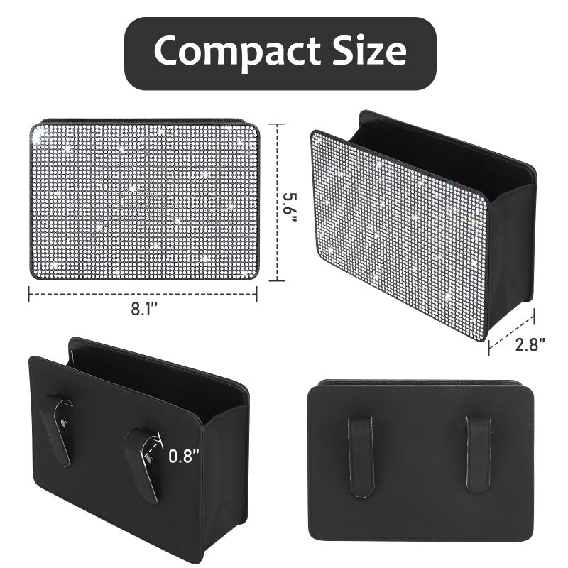 Accmor Bling Car Trash Can, Foldable Vehicle Trash Bin Dustbin Garbage Organizer Storage, Sparkling Crystal Rhinestone Trash Bags Holder Container with 30pcs Garbage Bag Car Accessories for Auto, SUV - Image 2