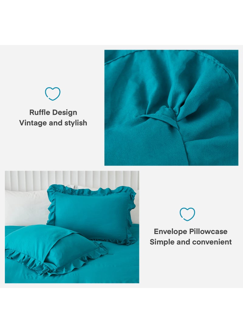 Andency Andency Turquoise Comforter Set Twin Size  2 Pieces Shabby Chic Ruffle Bed Comforter Set for Kids Boys Girls  All Season Soft Lightweight Solid Down Alternative Bedding Set  - Image 4