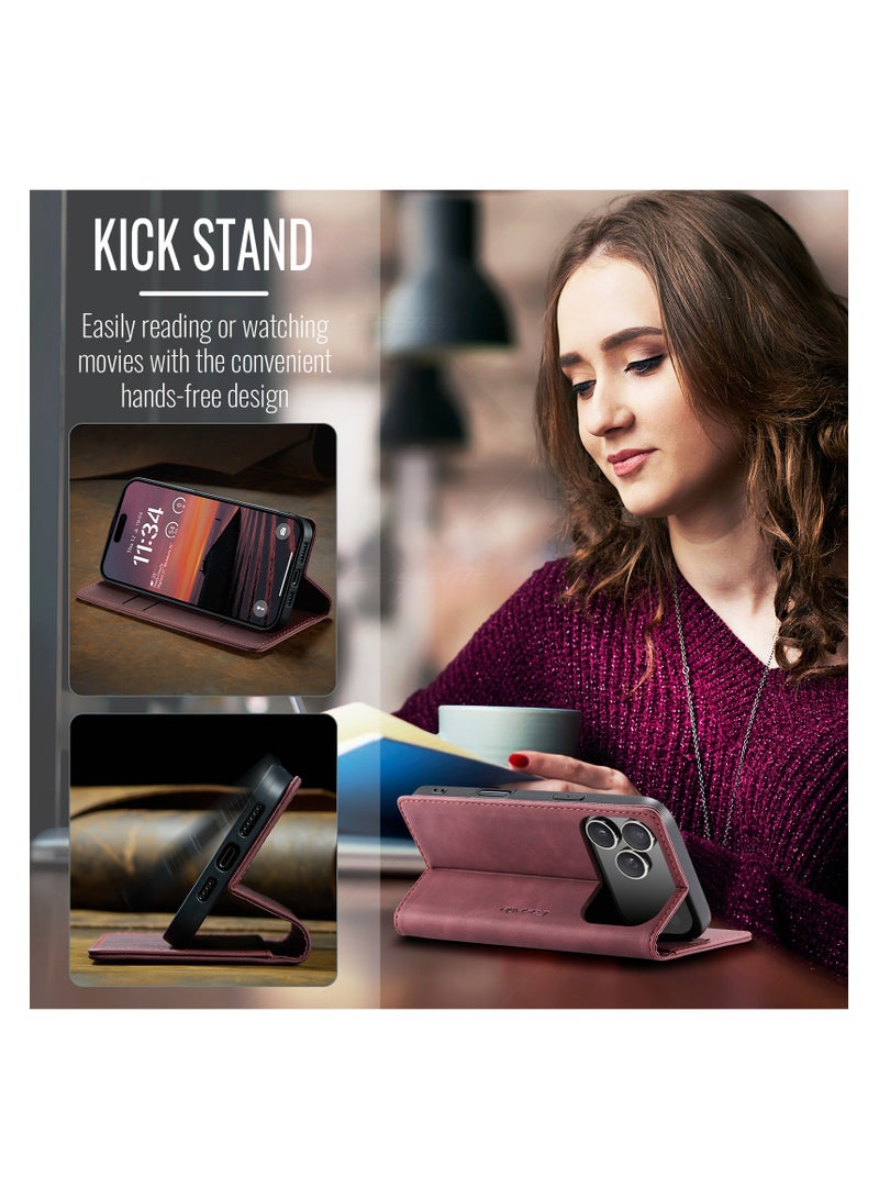 كيس مي جراب موبايل من الجلد الصناعي الفاخر  013 وحامل للكروت و البطاقات متوافق مع IPhone 17 Pro Max  (نبيتي) - Image 2