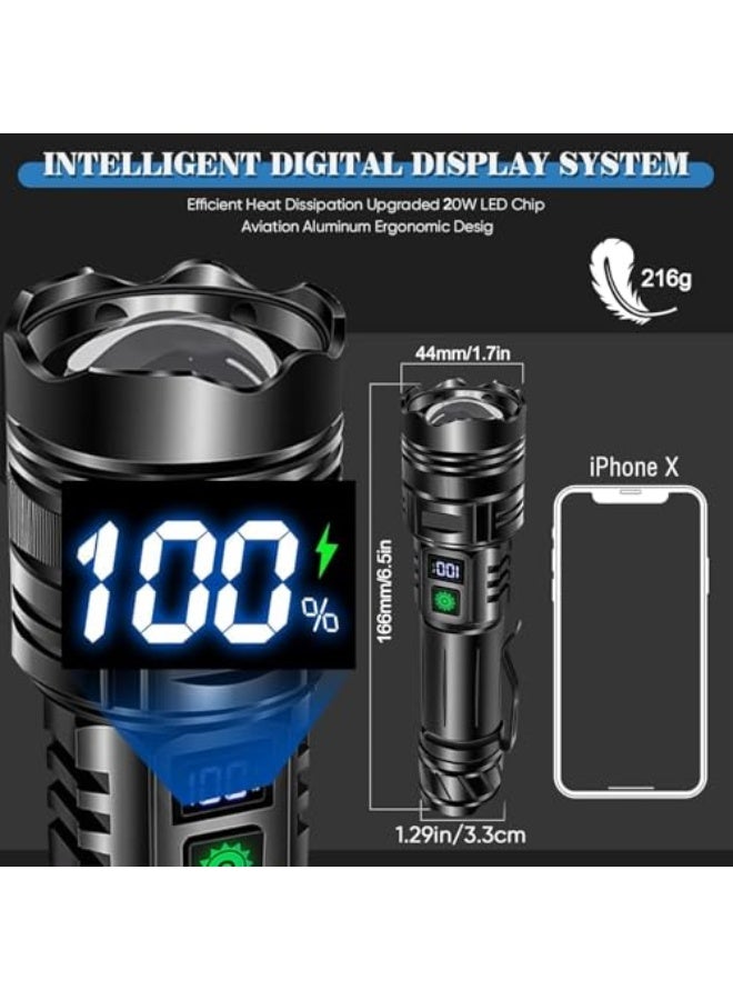 LED Torch Rechargeable Flashlights, High Lumens Super Bright 200000LM Flashlight with Digital Power Display and 5 Modes, Waterproof Zoomable LED Flashlight for Emergencies Camping, Hiking - Image 3