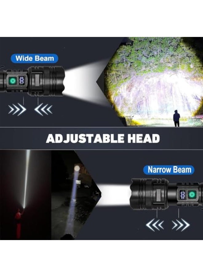 LED Torch Rechargeable Flashlights, High Lumens Super Bright 200000LM Flashlight with Digital Power Display and 5 Modes, Waterproof Zoomable LED Flashlight for Emergencies Camping, Hiking - Image 5