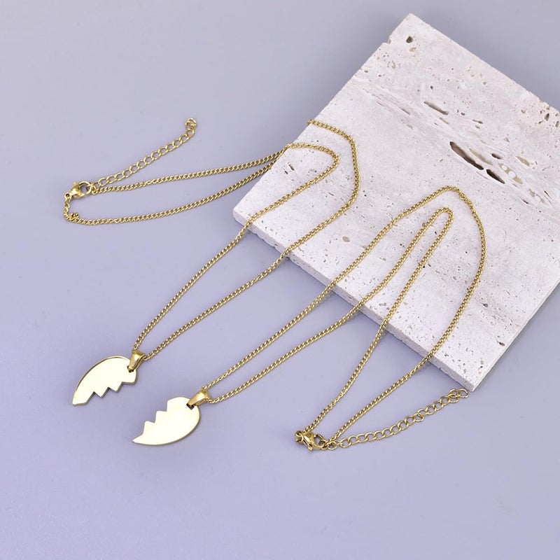 Cykdohy Broken Heart Pendant Couple Necklace for Women Men Best Friend Necklaces for 2 Matching Split Love Hearts BFF Forever Friendship Adjustable Chain Set Jewelry Boyfriend Girlfriend - Image 3