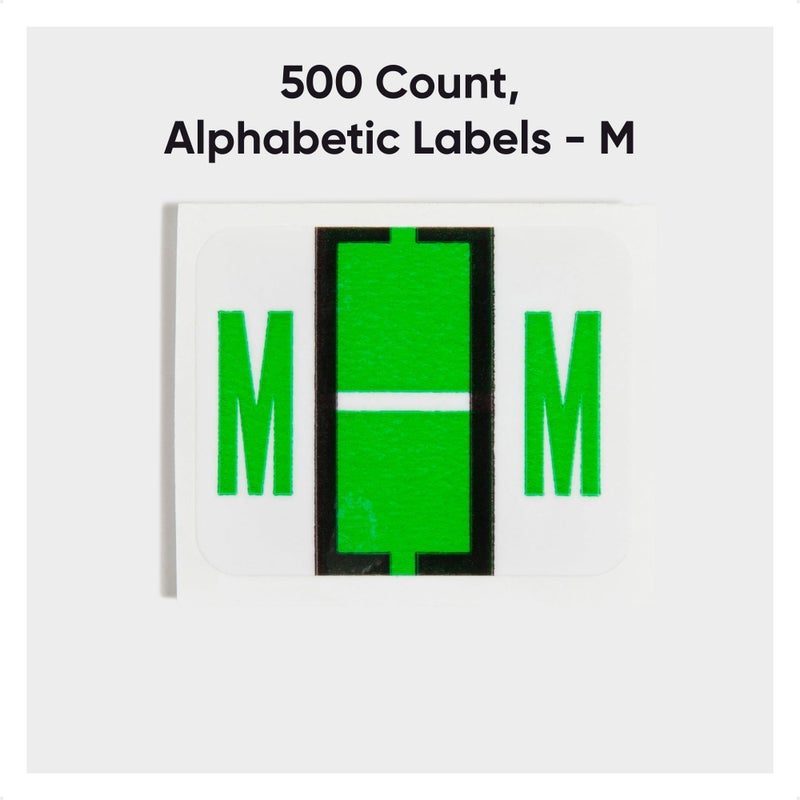 Smead BCCR Bar-Style Color-Coded Alphabetic Label, M, Label Roll, Light Green, 500 Labels per Roll, (67083) - Image 2