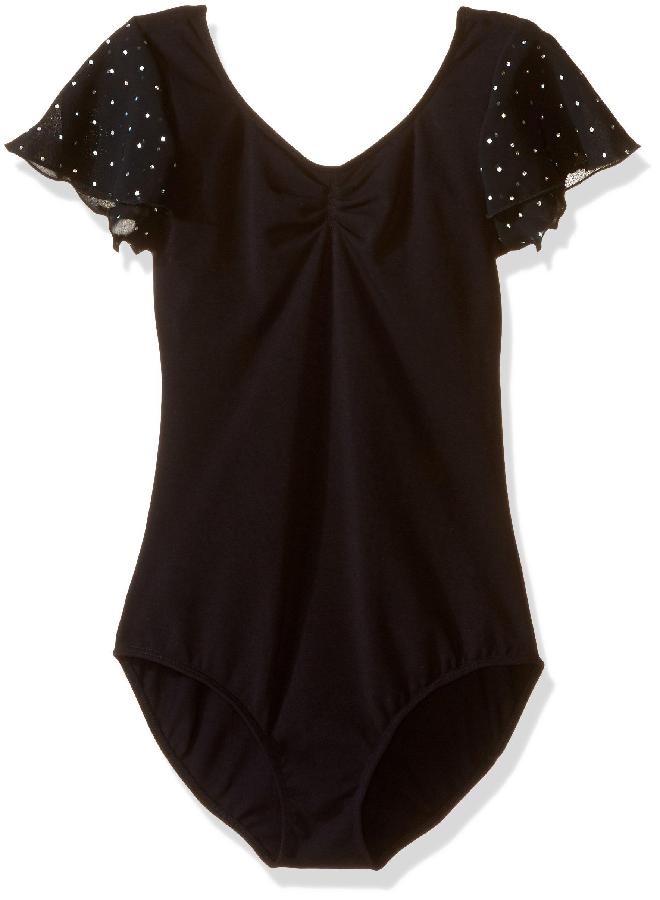 Bloch Dance Girl's Scarlett Flutter Sleeve Leotard with Sequin Dot, Black, Size 8-10 - Image 2