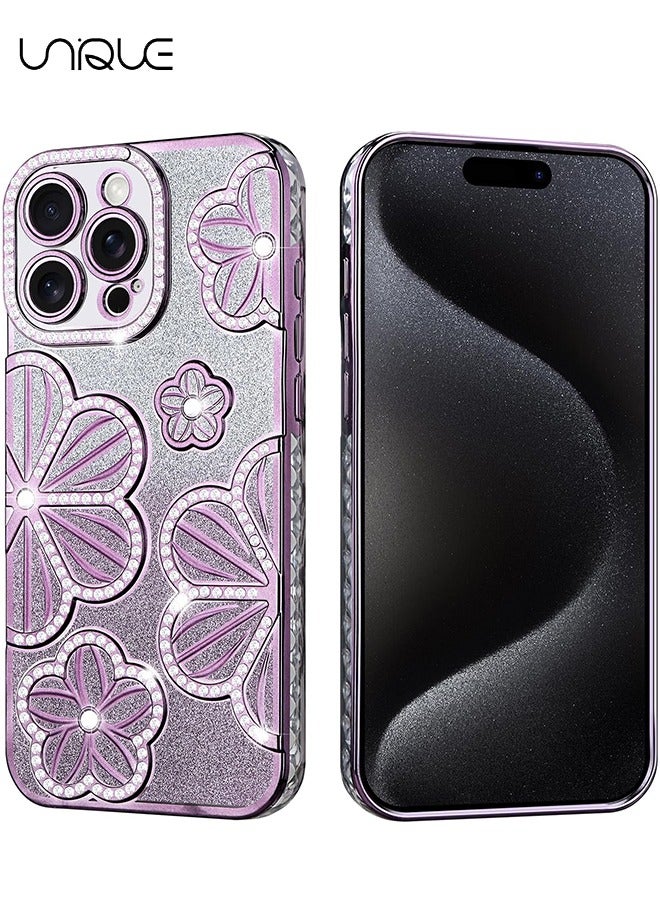 يونيك جراب هاتف ايفون 16 برو - جراب هاتف من حجر الراين - جراب هاتف لامع - جراب هاتف مقاوم للصدمات - حماية من السقوط من مادة TPU - بنفسجي - Image 1