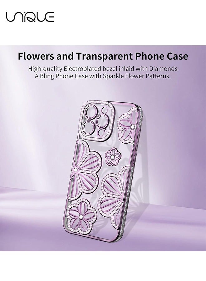 يونيك جراب هاتف ايفون 16 برو - جراب هاتف من حجر الراين - جراب هاتف لامع - جراب هاتف مقاوم للصدمات - حماية من السقوط من مادة TPU - بنفسجي - Image 2