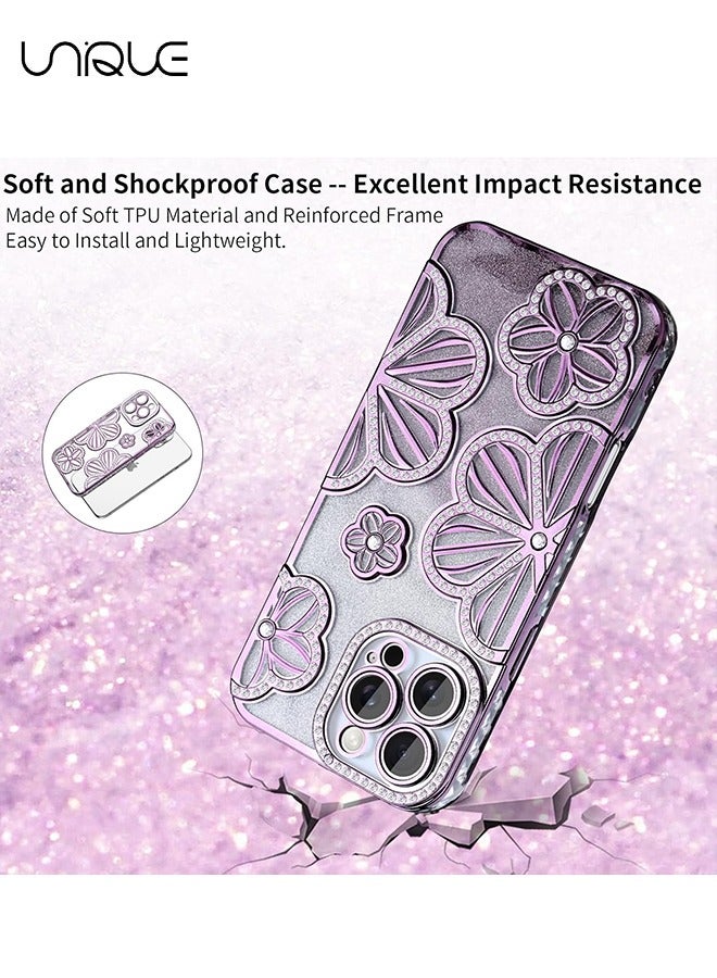 يونيك جراب هاتف ايفون 16 برو - جراب هاتف من حجر الراين - جراب هاتف لامع - جراب هاتف مقاوم للصدمات - حماية من السقوط من مادة TPU - بنفسجي - Image 3