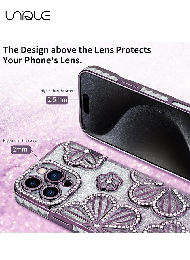 يونيك جراب هاتف ايفون 16 برو - جراب هاتف من حجر الراين - جراب هاتف لامع - جراب هاتف مقاوم للصدمات - حماية من السقوط من مادة TPU - بنفسجي - Image 4