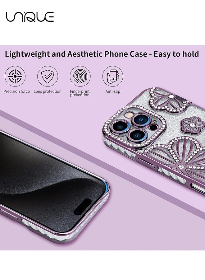 يونيك جراب هاتف ايفون 16 برو - جراب هاتف من حجر الراين - جراب هاتف لامع - جراب هاتف مقاوم للصدمات - حماية من السقوط من مادة TPU - بنفسجي - Image 5