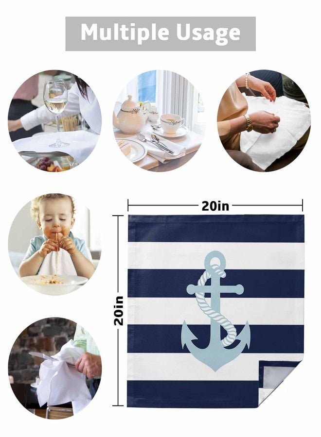 IDOWMAT Light Blue Coastal Anchor Cloth Napkins Set of 8,Reusable Washable Napkins Cloth, Navy Blue White Striped Table Dinner Napkins for Kitchen Wedding Parties - Image 5