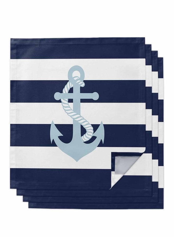 IDOWMAT Light Blue Coastal Anchor Cloth Napkins Set of 8,Reusable Washable Napkins Cloth, Navy Blue White Striped Table Dinner Napkins for Kitchen Wedding Parties - Image 1