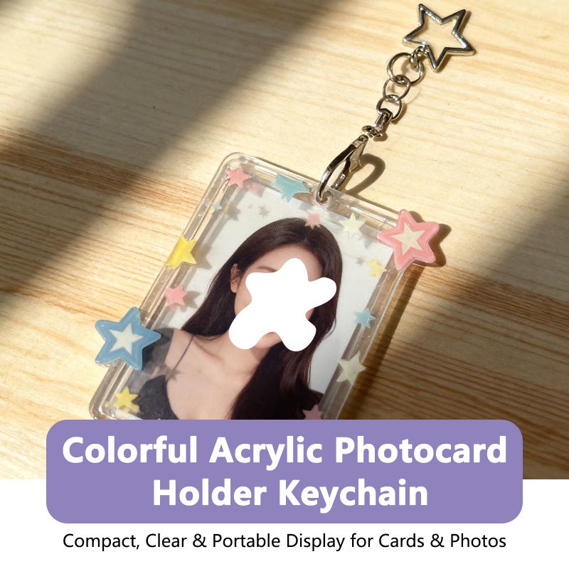 YKEBVPW Star Photo Card Holder Keychain 3 Inch Acrylic Photocard PC Holder Cute Photocards Holders with Star Pendant for Idol Card Photo Album and Collectible Photocard Storage Accessories - Image 3