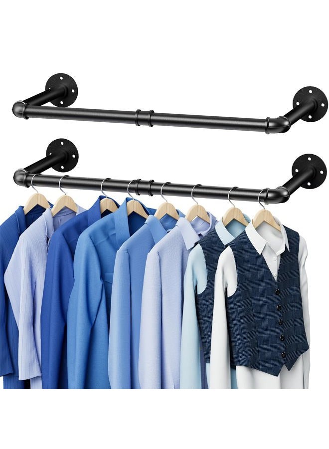 Abiglifty Wall Mounted Clothes Rack 38.4 Inch, Industrial Pipe Clothing Rack, Black Wall Clothing Rack, Multi-Purpose Clothing Hanging Rod for Closet (2 Pack) - Image 1