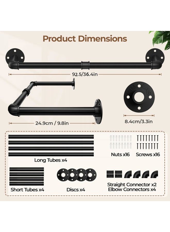 Abiglifty Wall Mounted Clothes Rack 38.4 Inch, Industrial Pipe Clothing Rack, Black Wall Clothing Rack, Multi-Purpose Clothing Hanging Rod for Closet (2 Pack) - Image 2