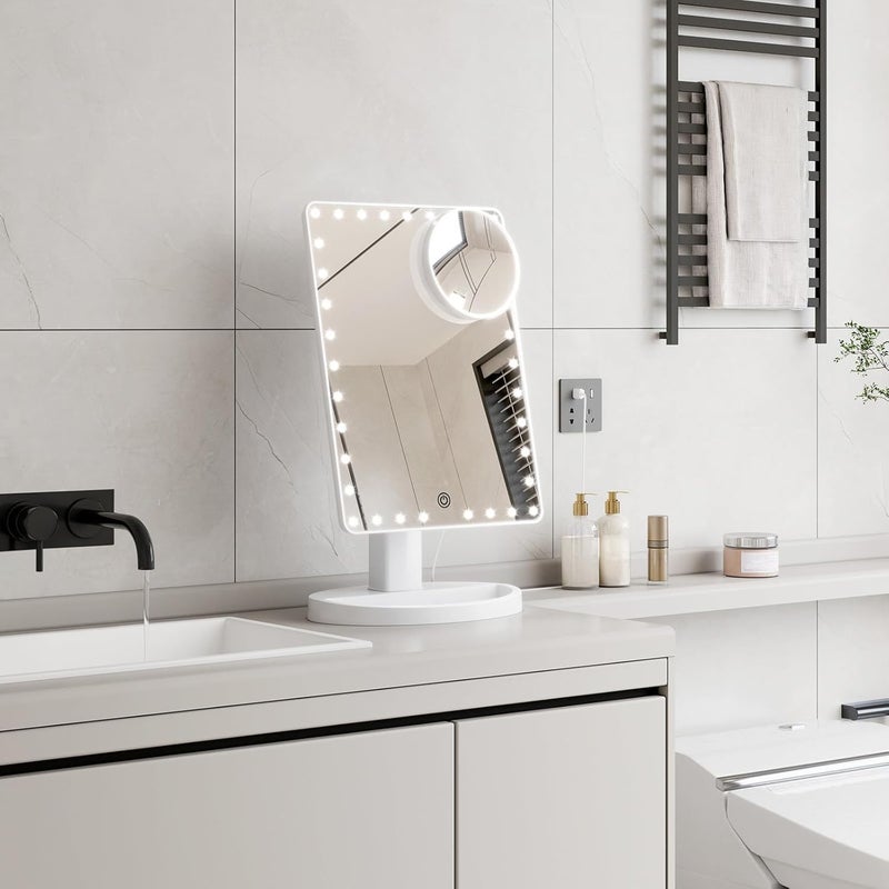 FUNTOUCH Large Lighted Makeup Mirror with Lights, Light Up Mirror with Small 10x Magnification for Desk, 360Â°Rotation Touch Screen,Brightness Adjustable Tabletop Cosmetic Vanity Make Up Mirror - Image 5