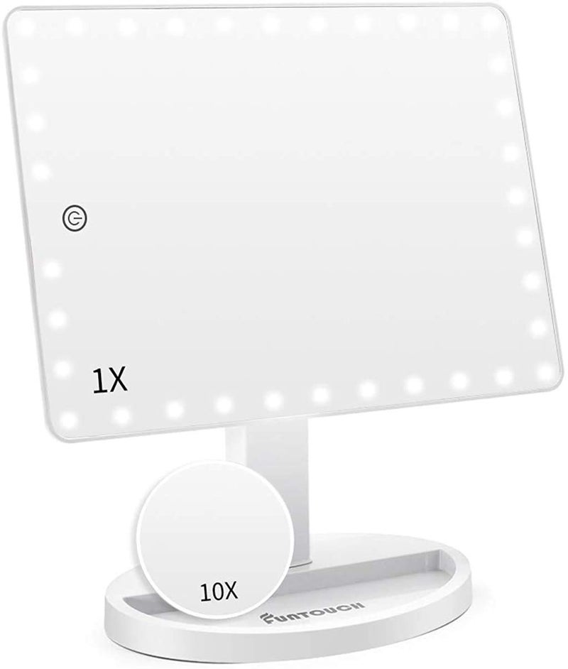 FUNTOUCH Large Lighted Makeup Mirror with Lights, Light Up Mirror with Small 10x Magnification for Desk, 360Â°Rotation Touch Screen,Brightness Adjustable Tabletop Cosmetic Vanity Make Up Mirror - Image 4