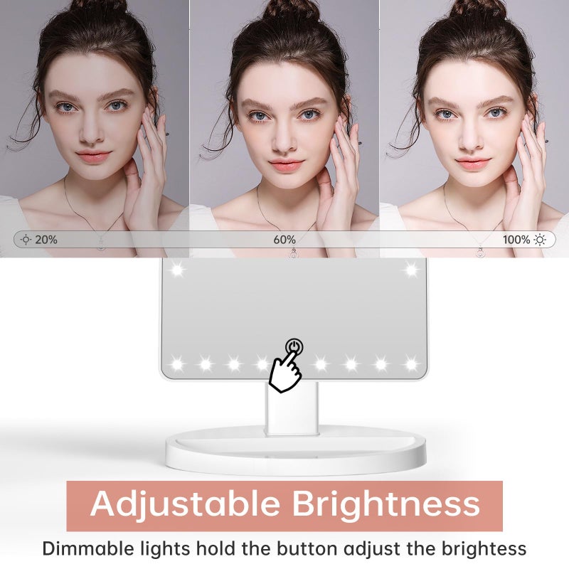 FUNTOUCH Large Lighted Makeup Mirror with Lights, Light Up Mirror with Small 10x Magnification for Desk, 360Â°Rotation Touch Screen,Brightness Adjustable Tabletop Cosmetic Vanity Make Up Mirror - Image 2