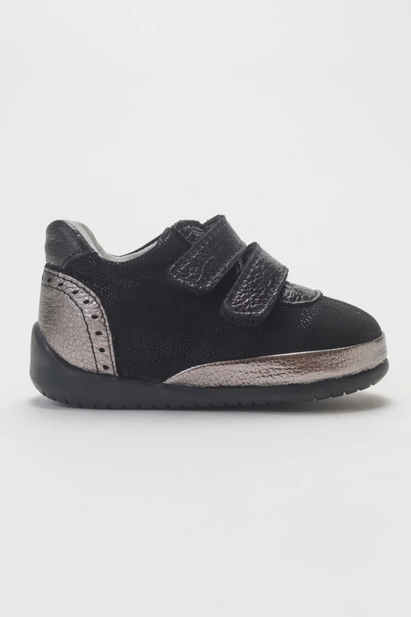 Mnpc Girl Black Genuine Leather First Step Casual Shoes