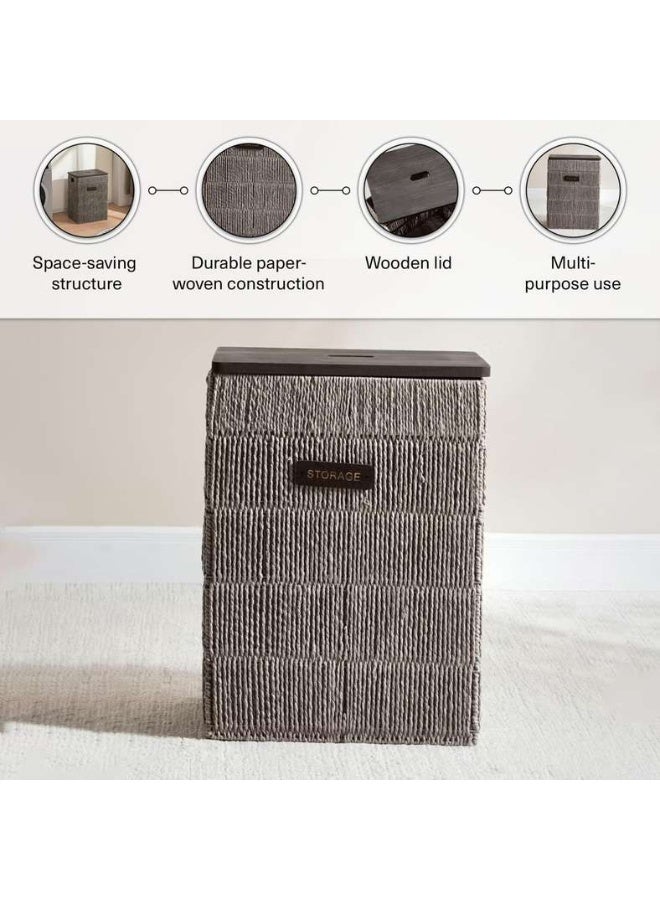 Pan Home سلة غسيل إلينور بغطاء خشبي - رمادي - Image 4