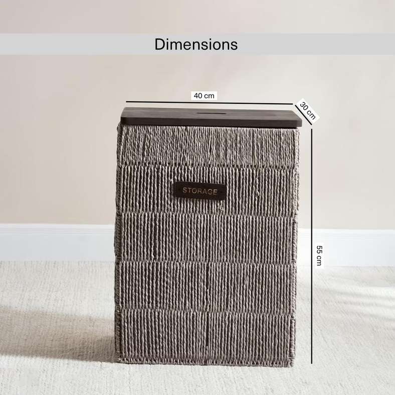 Pan Home سلة غسيل إلينور بغطاء خشبي - رمادي - Image 5