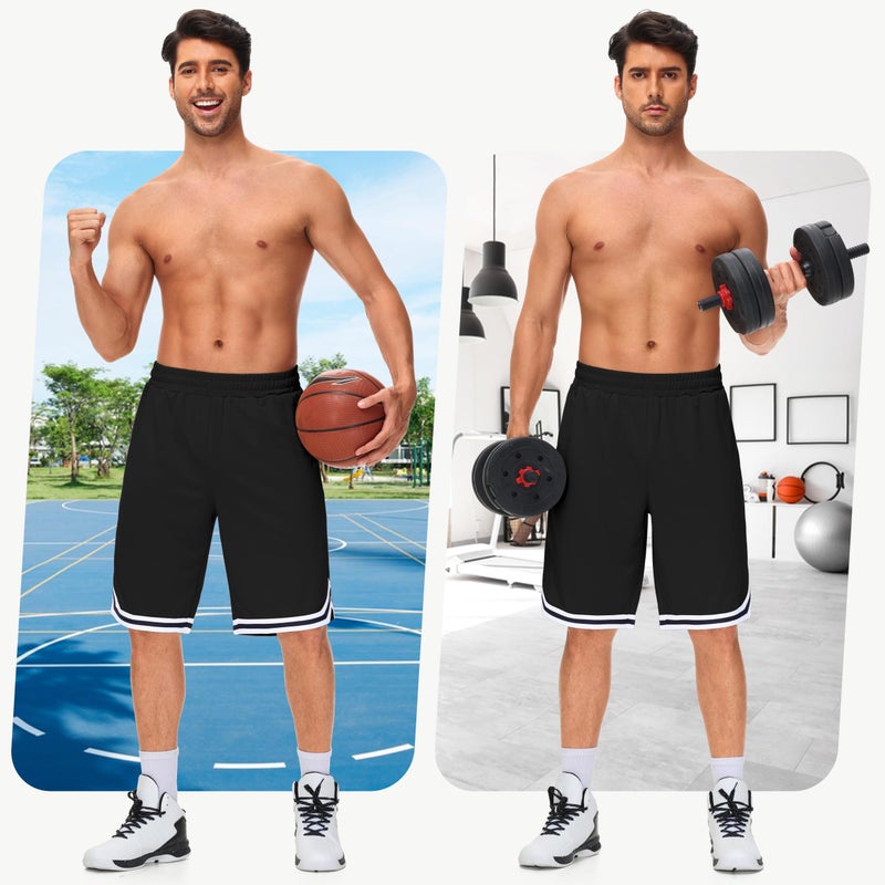 JWM Mens 11" Gym Basketball Shorts with Zipper Pockets - Long Quick Dry Lightweight Mesh Athletic Shorts for Workout Running Black - Image 5