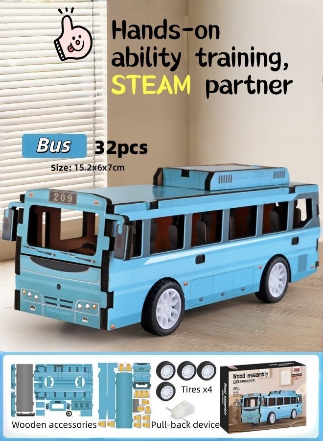 Saudi Select Engaging 3D Wooden Puzzle Bus Toy - Hands-On STEM Learning & Fun Assembly Model Kit - Image 1
