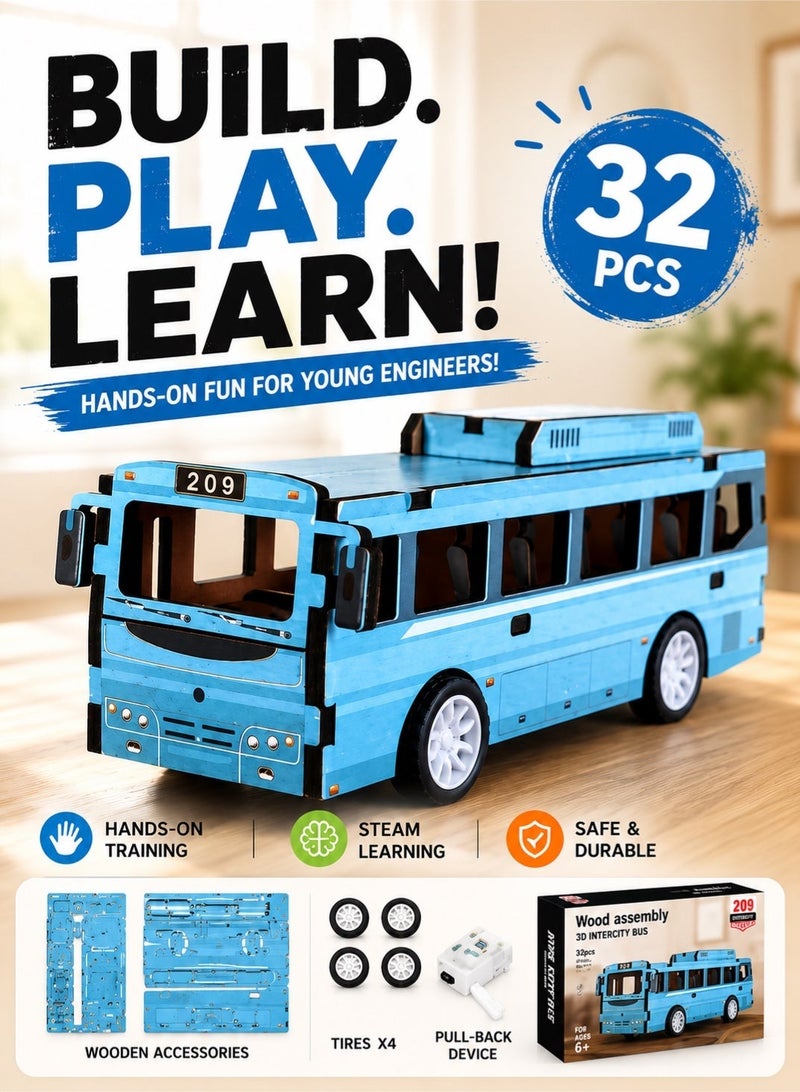 Saudi Select Engaging 3D Wooden Puzzle Bus Toy - Hands-On STEM Learning & Fun Assembly Model Kit - Image 1