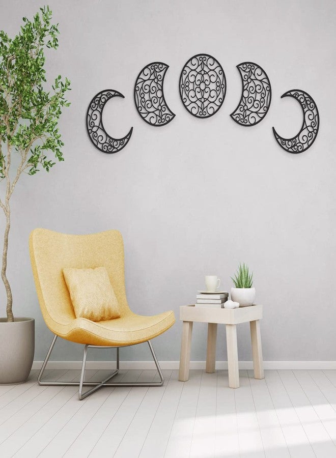 Bnesi 5Pcs Moon decoration wall decoration,12 Inch Moon Phase Spiritual Bedroom Wall Hanging Decor,boho bedroom decor home wall decoration (Black) - Image 3