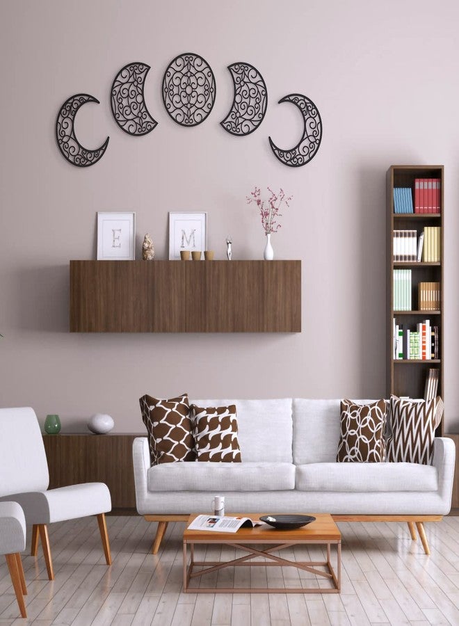 Bnesi 5Pcs Moon decoration wall decoration,12 Inch Moon Phase Spiritual Bedroom Wall Hanging Decor,boho bedroom decor home wall decoration (Black) - Image 5