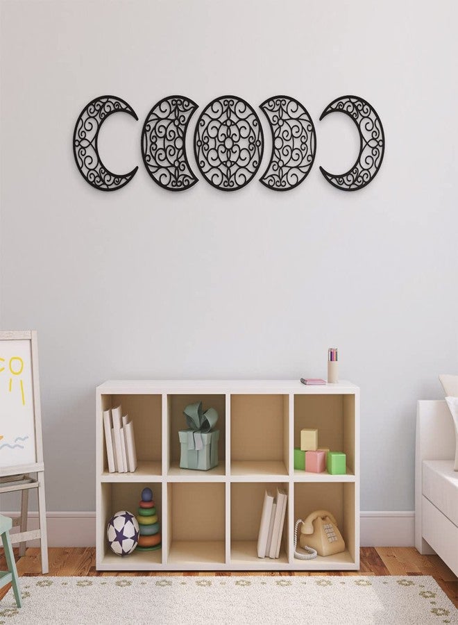Bnesi 5Pcs Moon decoration wall decoration,12 Inch Moon Phase Spiritual Bedroom Wall Hanging Decor,boho bedroom decor home wall decoration (Black) - Image 2