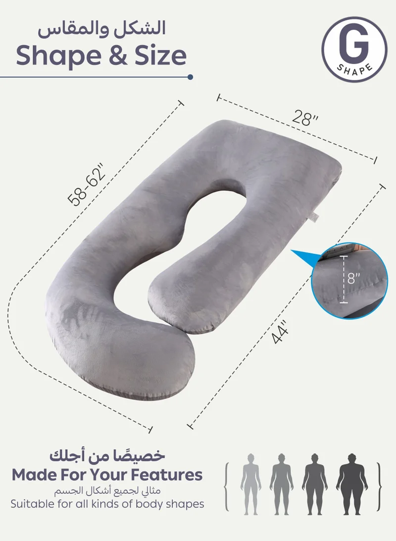 Donetella G-Shape Pregnancy Pillow – 180 cm Full Body Maternity Support Pillow with Removable Washable Velvet Cover – Support for Back, Legs, Belly & Hips
