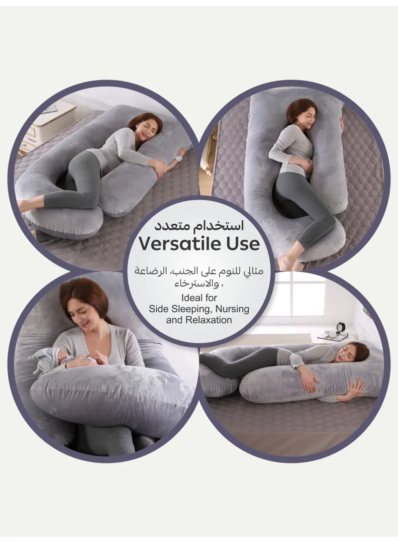 Donetella G-Shape Pregnancy Pillow – 180 cm Full Body Maternity Support Pillow with Removable Washable Velvet Cover – Support for Back, Legs, Belly & Hips