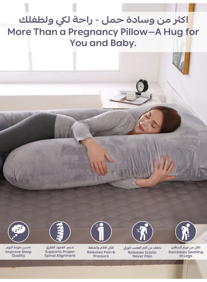 Donetella G-Shape Pregnancy Pillow – 180 cm Full Body Maternity Support Pillow with Removable Washable Velvet Cover – Support for Back, Legs, Belly & Hips