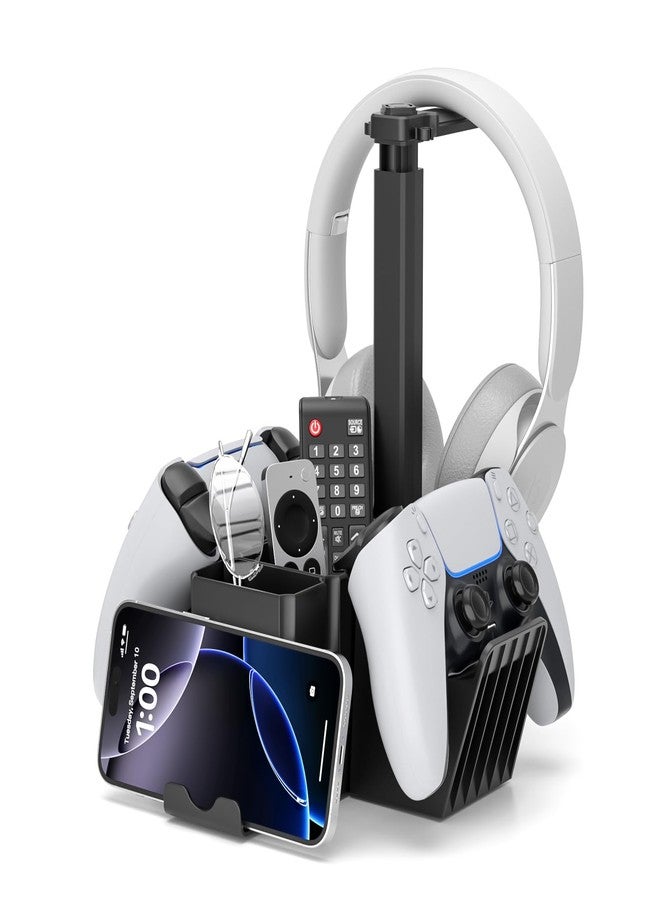 KDD Dual Controller Holder with Headphone Stand - Multi-Functional Desk Storage Box with Phone Holder - Universal Controller Stand with Desktop Organizer for Remote Control Pen Accessories - Image 1
