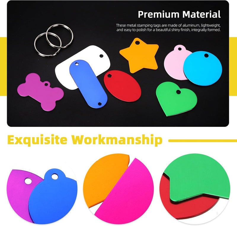 Mardatt 40Pcs(20 Set) Aluminum Blank Tags with Key Ring Kit, 10 Colors Stamping Blanks with 2 Holes Engraving Blank Discs Dog Tag Pet Tags for DIY Decorative Craft, 50.7 x 19 x 1mm - Image 4