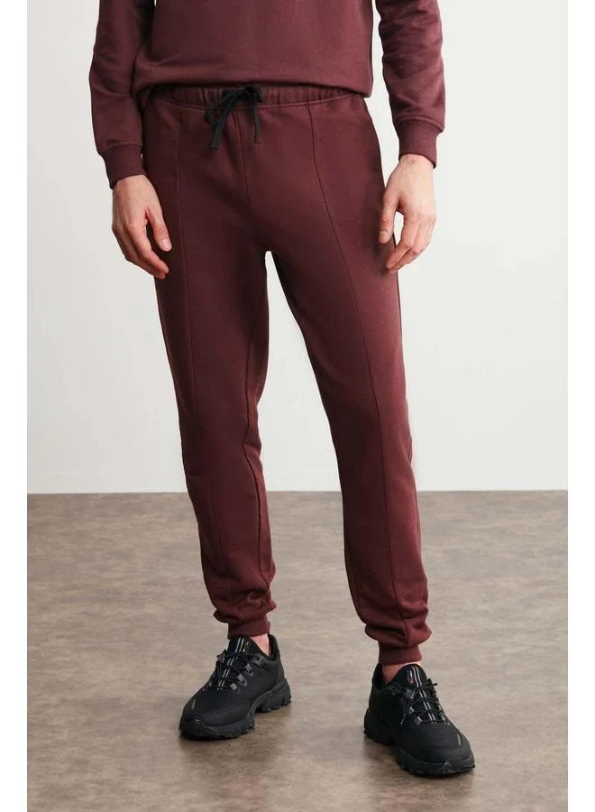 GRIMELANGE Fabian Men's Organic Cotton Front Ribbed Lined Pocket Jogger Burgundy Sweatpants.