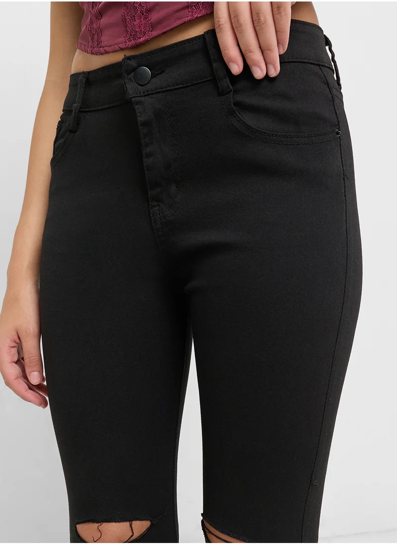 جينجر High Rise Distressed Skinny Fit Jeans