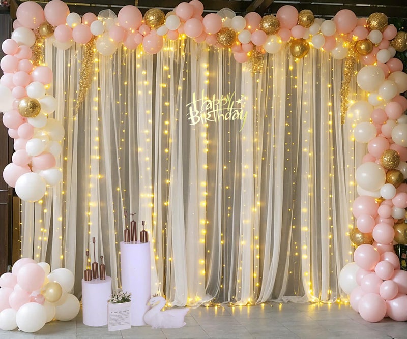 Suppromo Champagne Tulle Backdrop Curtain with Lights String for Parites Wedding 5x8ft Champagne Sheer Backdrop Curtains for Bridal Shower Baby Shower Birthday Party Photo Booth Background Decorations - Image 3