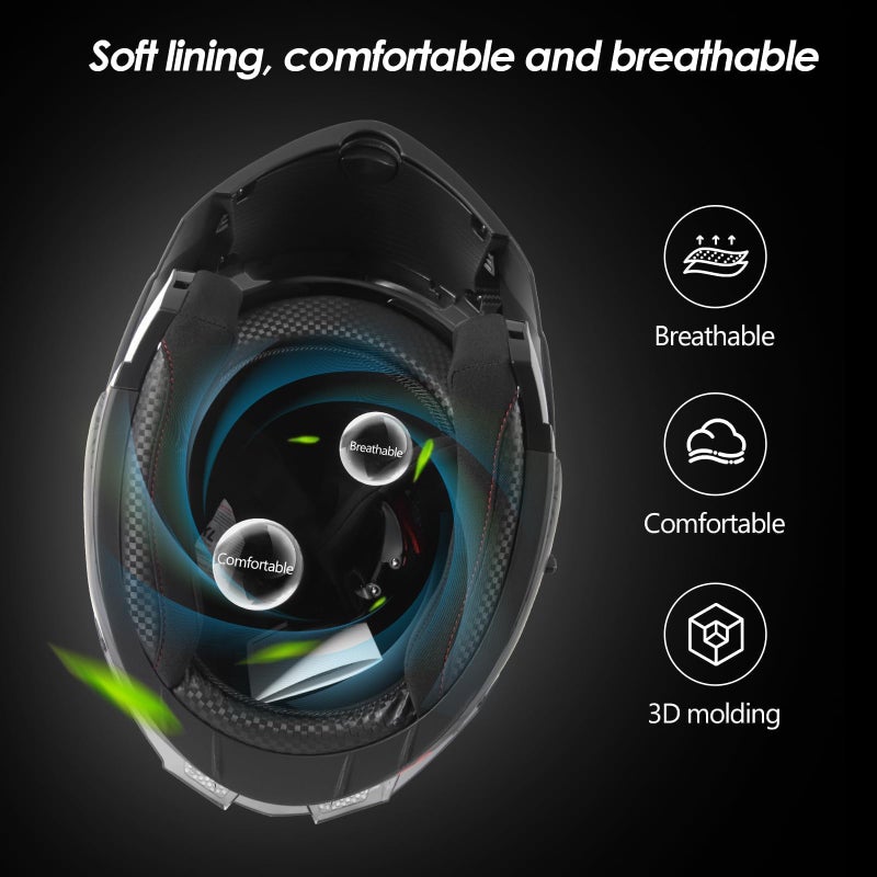 Cutey Motorcycle Full Face Helmet for Unisex-Adults DOT Approved Motorbike Street Bike Racing Helmets (Black,L) - Image 5