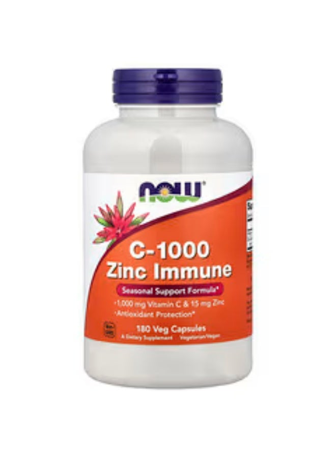 NOW C-1000 with Zinc for Immune Support - Supports the body's immune system. 180 Vegetarian Capsules - Image 1