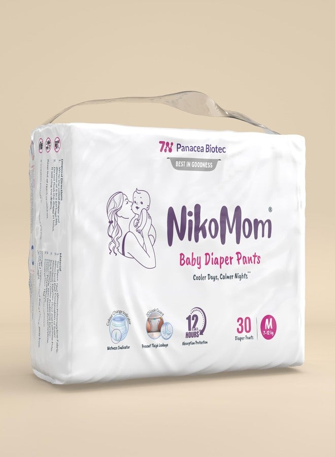 NikoMom Diaper Pants Medium Up to 435ml storage capacity for Babies Weighing 7-12 Kg | Pack of 30 Diapers Easy to Wear and Remove | Ultra Soft & Dry, Breathable All-Night Protection | Super Saver Pack - Image 1