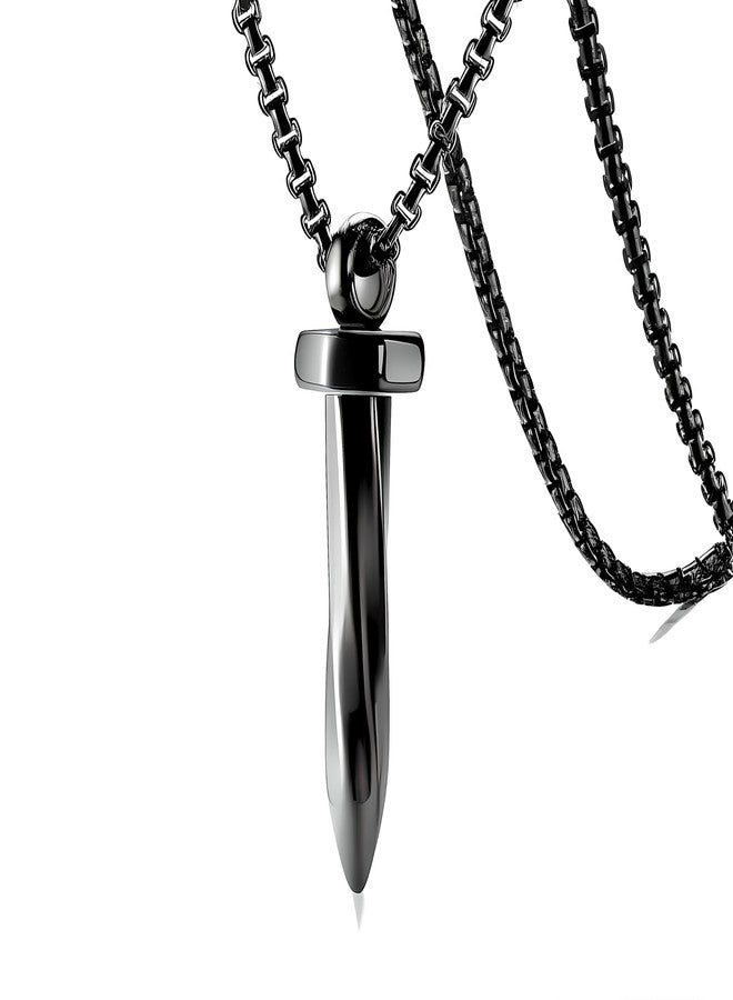 THE MEN THING NAILED IT - Black Tone - Pure Titanium Steel Pendant with 24inch Round Box Chain for Men & Boys - Image 1