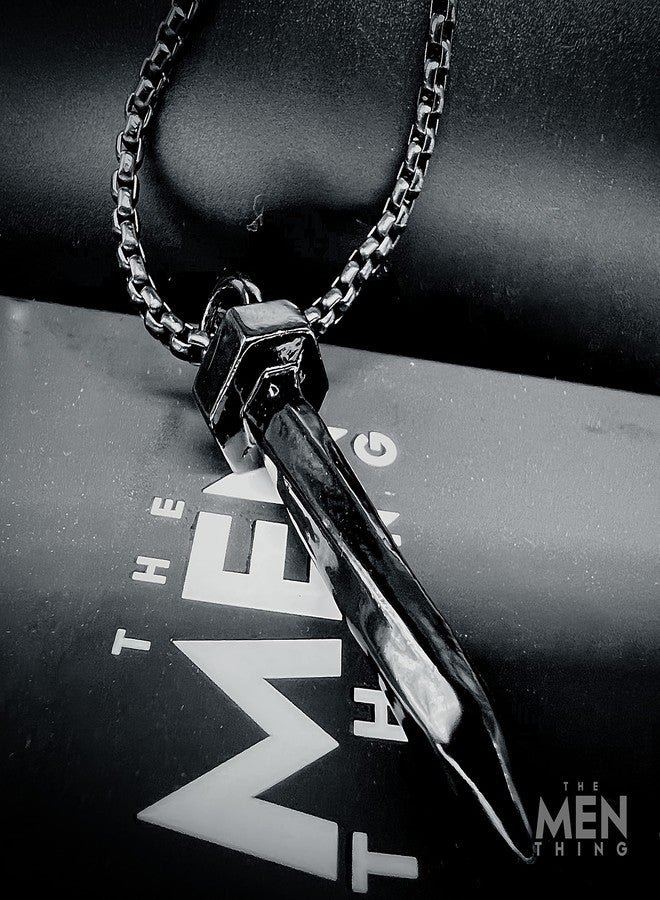 THE MEN THING NAILED IT - Black Tone - Pure Titanium Steel Pendant with 24inch Round Box Chain for Men & Boys - Image 3